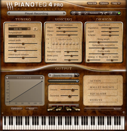 Wenn ein anderes Instrumenten-Modell geladen wird, verändert sich das Design von Pianoteq.