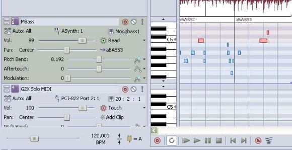 Die Arrangement Ansicht mit aktiviertem MIDI Inline-Editing