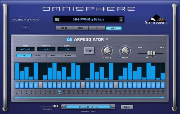 Über Groove Lock kann der Arpeggiator zu beliebigen MIDI-Grooves quantisiert werden.