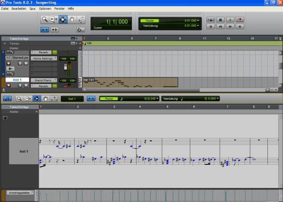 Im MIDI-Editor ist auch Notendarstellung möglich