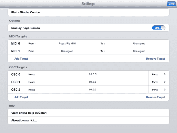 Lemur iPad - I/O Setup