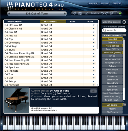 Der Preset-Browser und die Random-Funktion sind zwei von vielen Details, die das Arbeiten mit Pianoteq einfach macht.