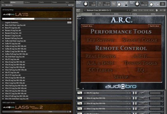 Die Schaltzentrale ARC - aus dem Instrumenten-Browser links zieht man die gewünschten Instrumente, Artikulationen und Divisi rechts unten in die ARC, um sie dann dort zu editieren