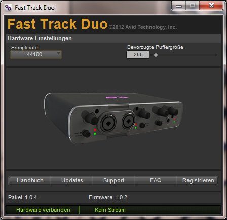 Das Control-Panel vom AVID Fasttrack Duo