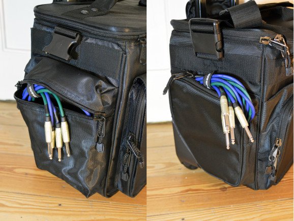Die Seitentaschen bieten Platz für Kabel, Kopfhörer oder andere wichtige und kleine Helferlein