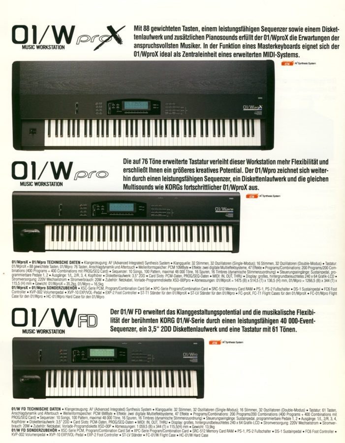 Korg 01W Serie Katalogseite