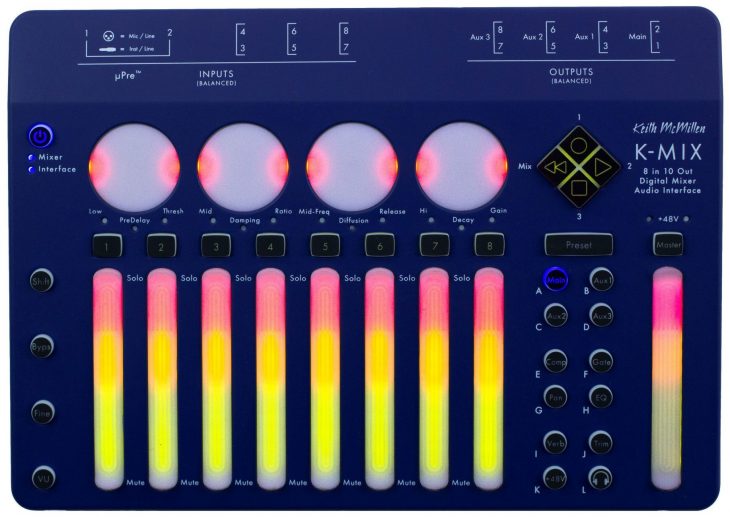 keith mcmillen k-mix blue edition digital mixer usb audio interface top