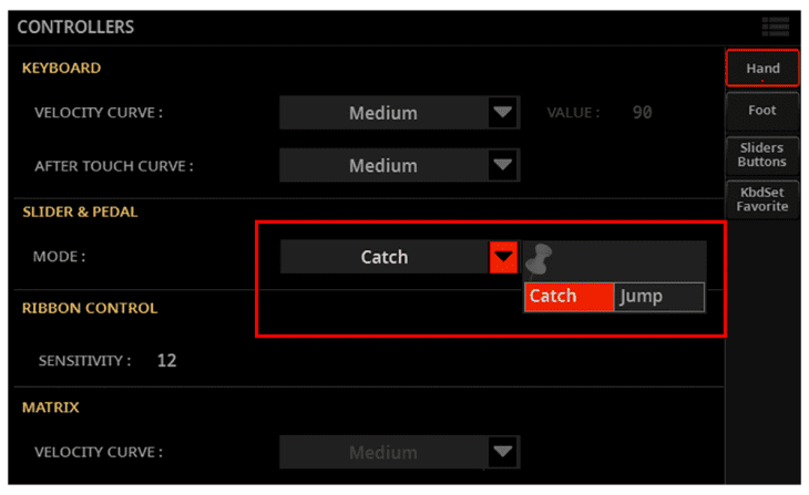 korg pa5x slider jump modus catch version 1.1.10