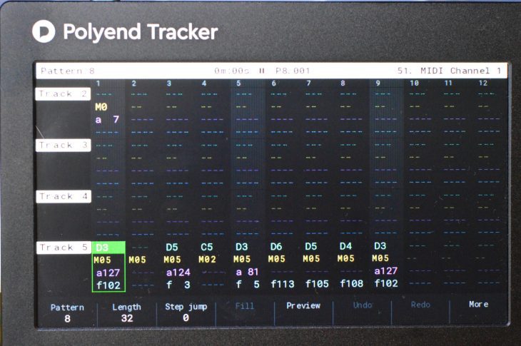 Polyend Tracker V1.5 - Horizontale Track-Ansicht