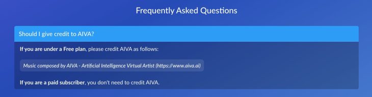 AIVA FAQ Screenshot