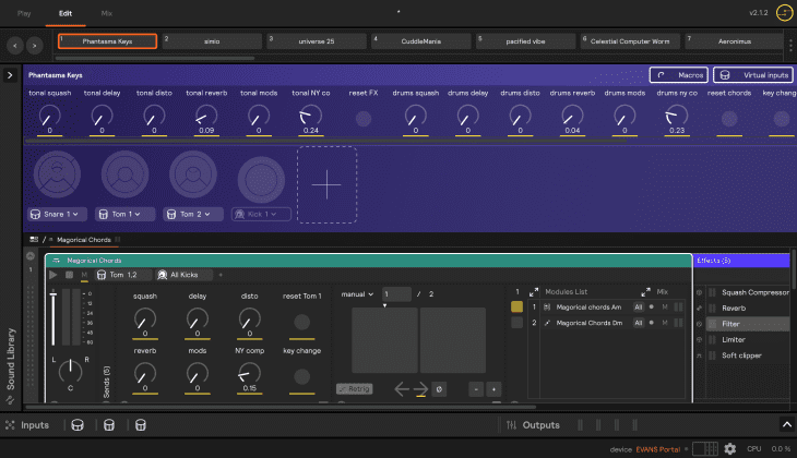 Evans Sensory Percussion Sound System 29 Edit Modus zur Gestaltung von Sound Layern.