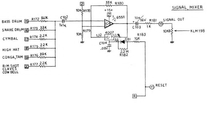 Korg Rhythm KR-55 - signal mixer schematic
