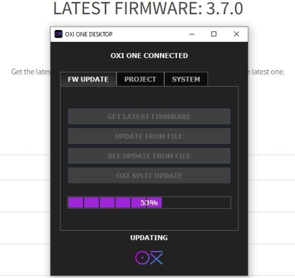 Oxi One Userbild Firmwar Download fertig