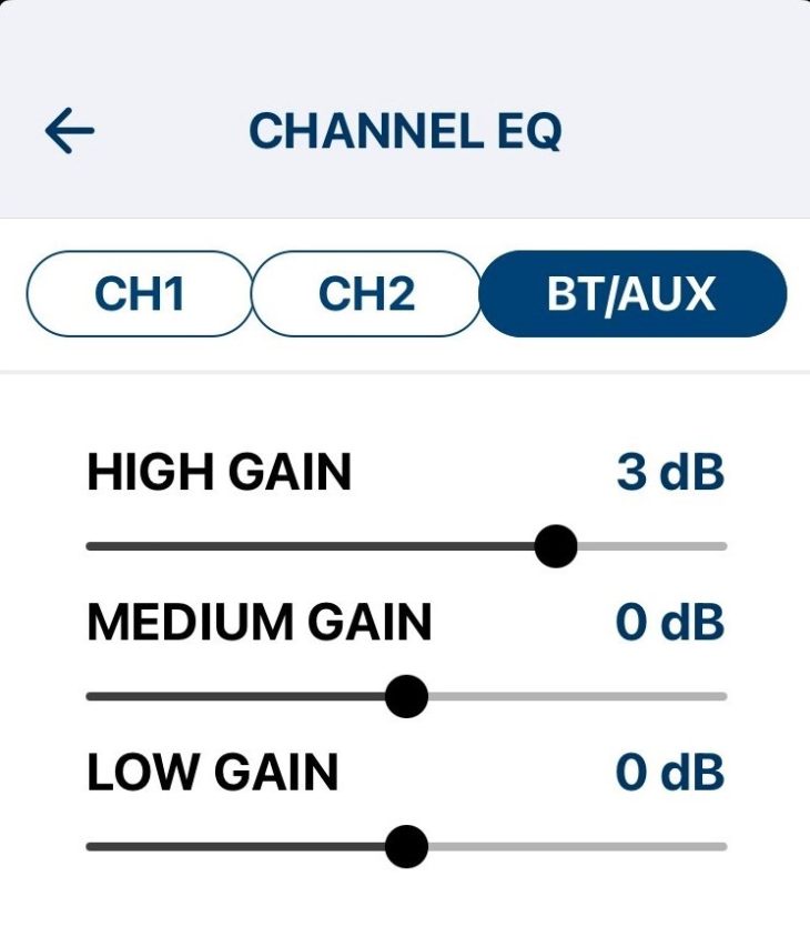 3-Band-Equalizer mit festen Frequenzbändern in der Remote-App