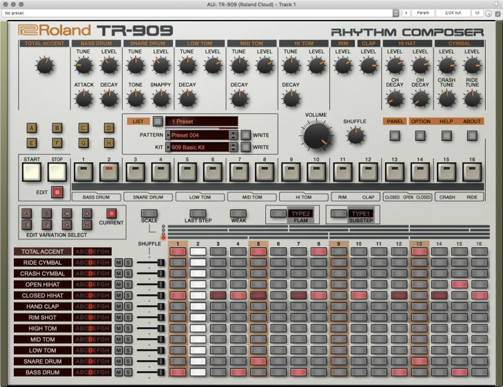 TR-909 Plug-Ins - Roland TR-909 sequenzer view