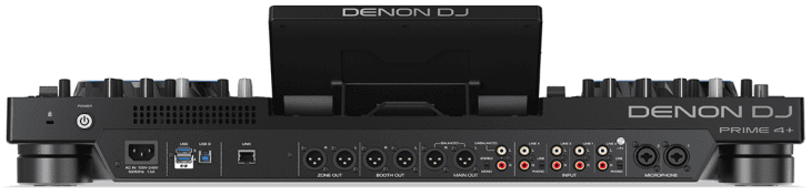 Die Rückseite des Denon DJ Prime 4+ mit all seinen Anschlüssen