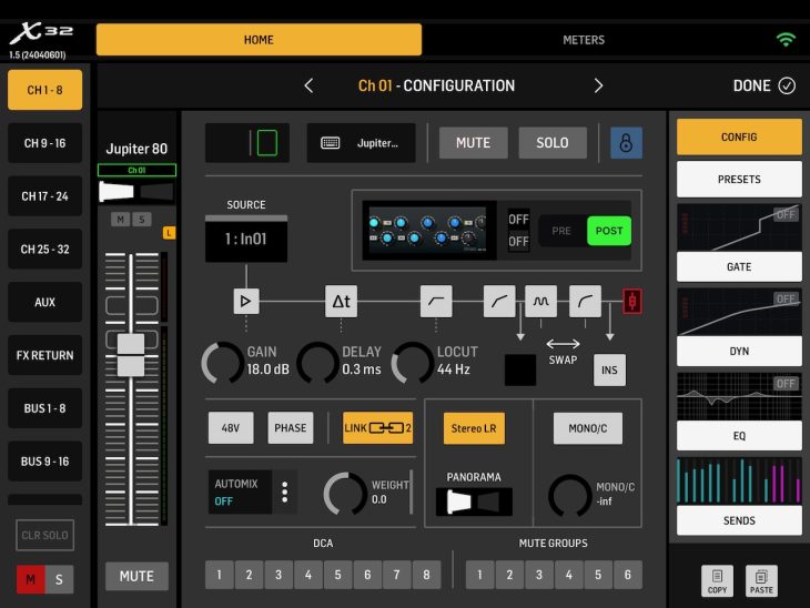 Behringer MX-MIX App Early Access Update Screenshot Channel Config Page