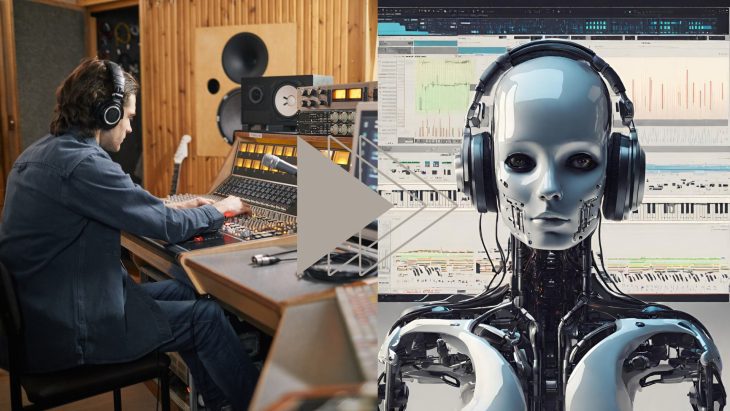 Künstliche Intelligenz KI in der Musikproduktion Aufmacher Roboter Tonstudio