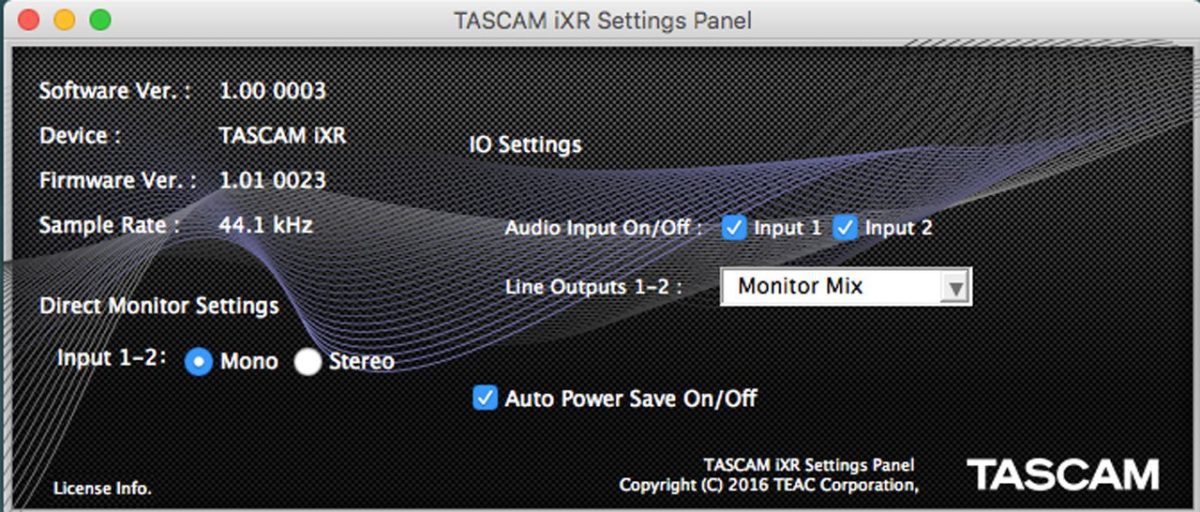 iXR Settings Panel am Mac