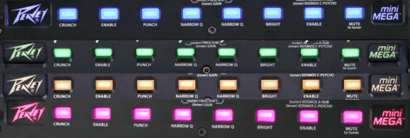 Die Hintergrundbeleuchtung des Peavey MiniMega ist zwischen 10 verschiedenen Farben wählbar!
